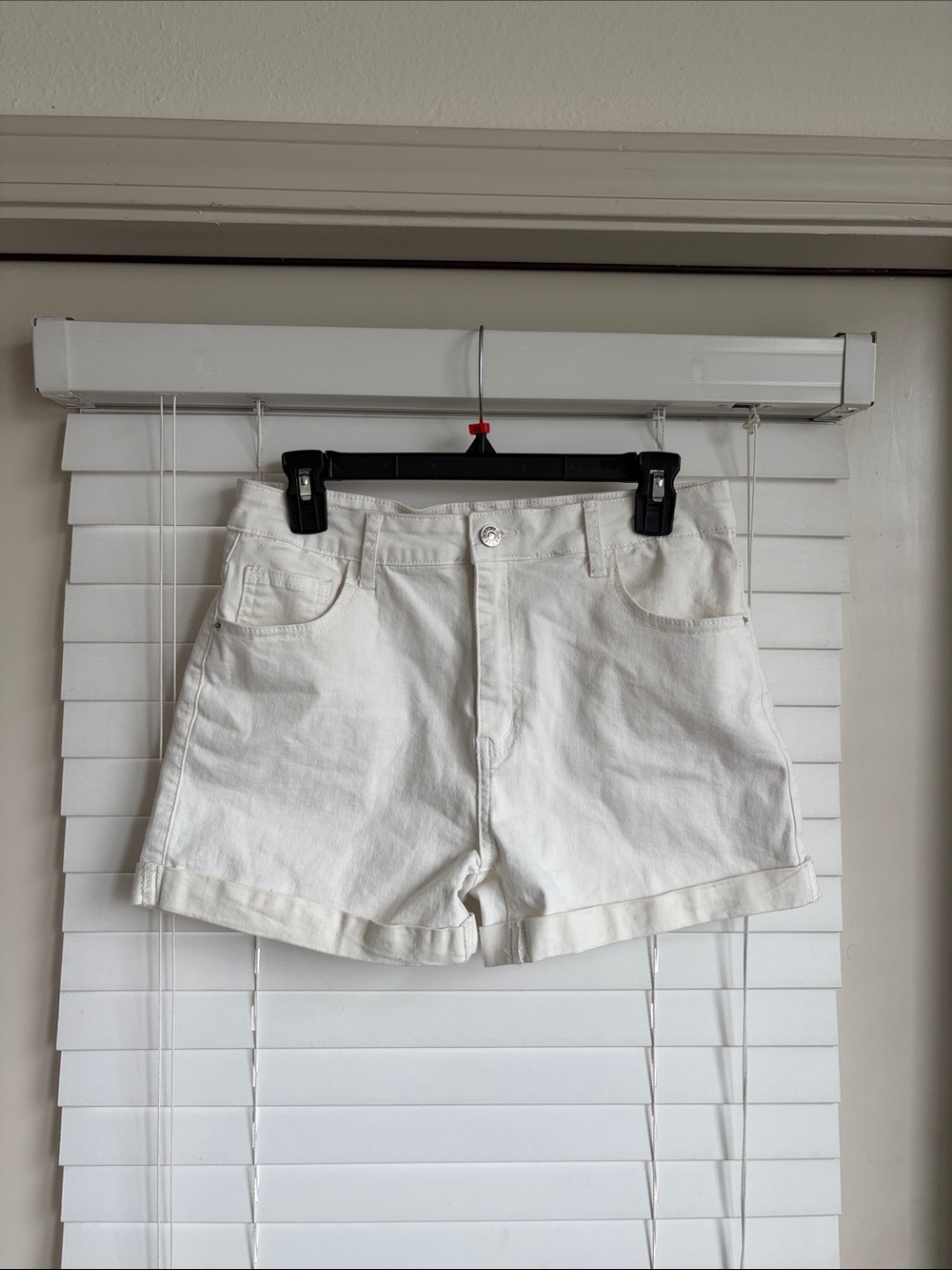 SHEIN White High-Rise Rolled Hem Denim Shorts